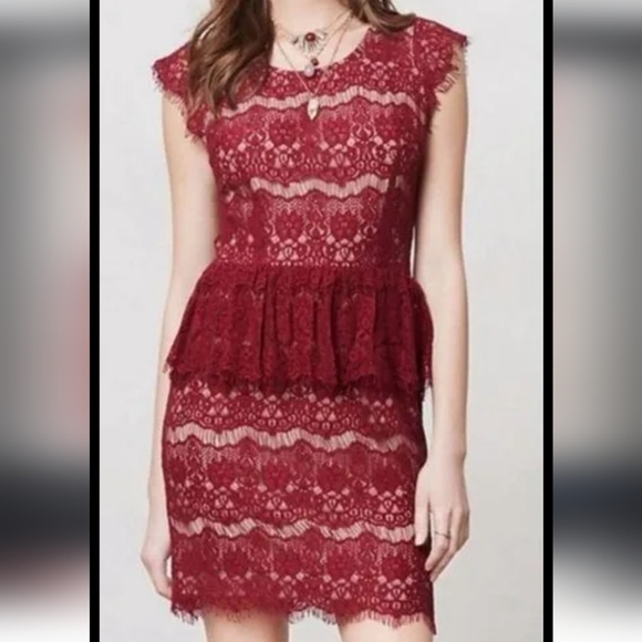 Anthropologie Maeve Elsa Peplum Lace Cocktail Dress Size Medium - Picture 1 of 10
